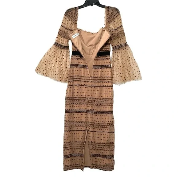 Self-Portrait Shirred Polka Dot Mesh Tulle Cocktail Bodycon Midi Dress size 2 - Picture 12 of 16